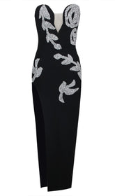 Sequin Cut Out Corset Midi Dress In Black